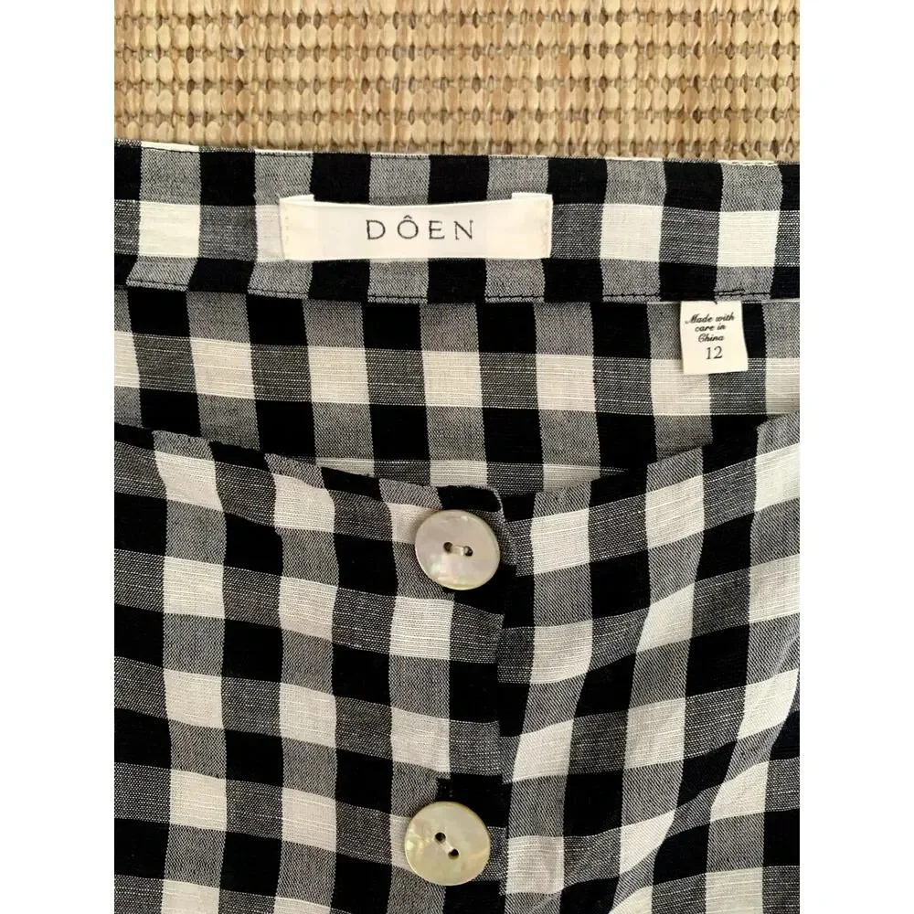 Doen Hayden Linen Button Boatneck Sleeveless Top Black Marilyn Gingham White - Picture 9 of 14